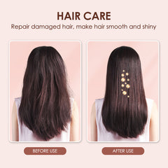 Before and after hair care results showing smooth shiny hair using hair styling wand for women