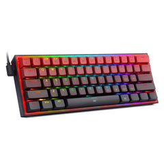 Compact mini mechanical gaming keyboard with RGB backlighting and colorful keycaps in red and black