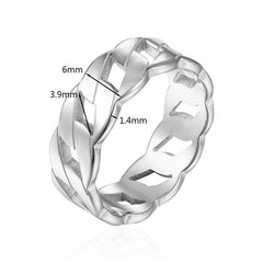 Cassie braided rose gold ring with intricate woven design and precise measurements visible