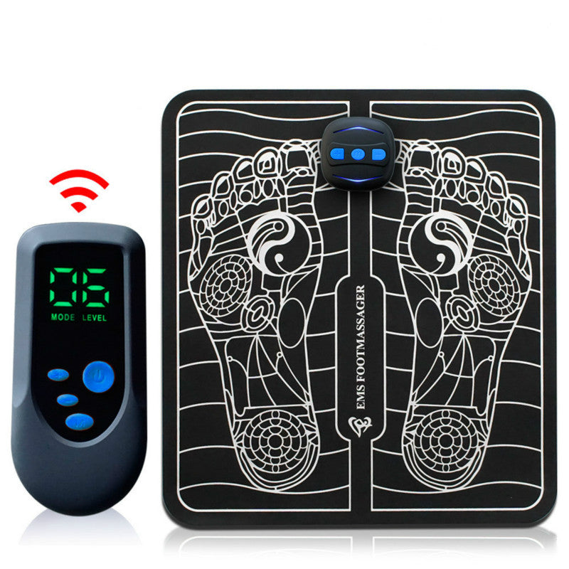 Wireless EMS foot massager with remote control and foot sole design for muscle stimulation and relaxation