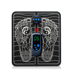 Black EMS foot massager with footpad design and digital remote control for pain relief and relaxation