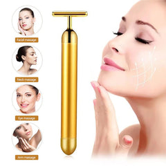 24k gold facial roller for facial, neck, eye, and arm massage with a sleek golden design