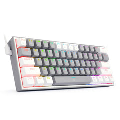 Compact gray and white mini mechanical gaming keyboard with RGB backlighting and USB cable