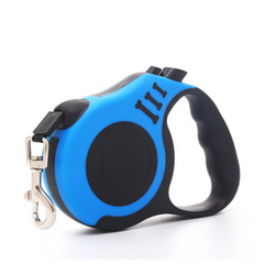 Blue and black LED lighted dog leash with ergonomic handle and strong metal clip