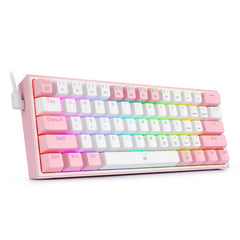Pink and white mini mechanical gaming keyboard with RGB backlighting and compact layout