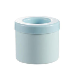 Light blue portable silicone ice maker bucket with a round opening and smooth finish