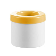Portable silicone ice maker bucket with white body and yellow top for easy ice making