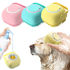 Soft silicone dog brush in pink blue and yellow colors with scrubber bristles for pet grooming