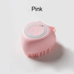 Pink soft silicone dog brush with flexible bristles for gentle pet grooming