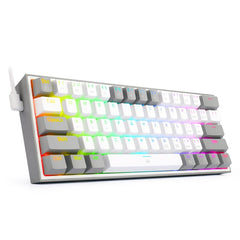 Compact mini mechanical gaming keyboard with RGB backlit keys in white and gray design