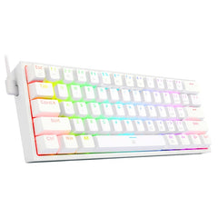 White mini mechanical gaming keyboard with RGB backlighting and compact design